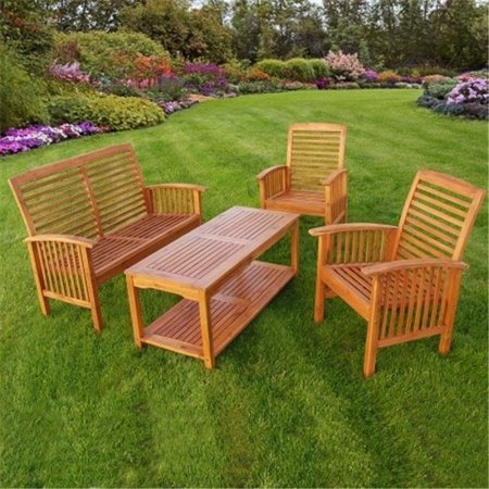 PIPERS PIT 4-Piece Acacia Wood Patio Conversation Set with Cushions PI703221